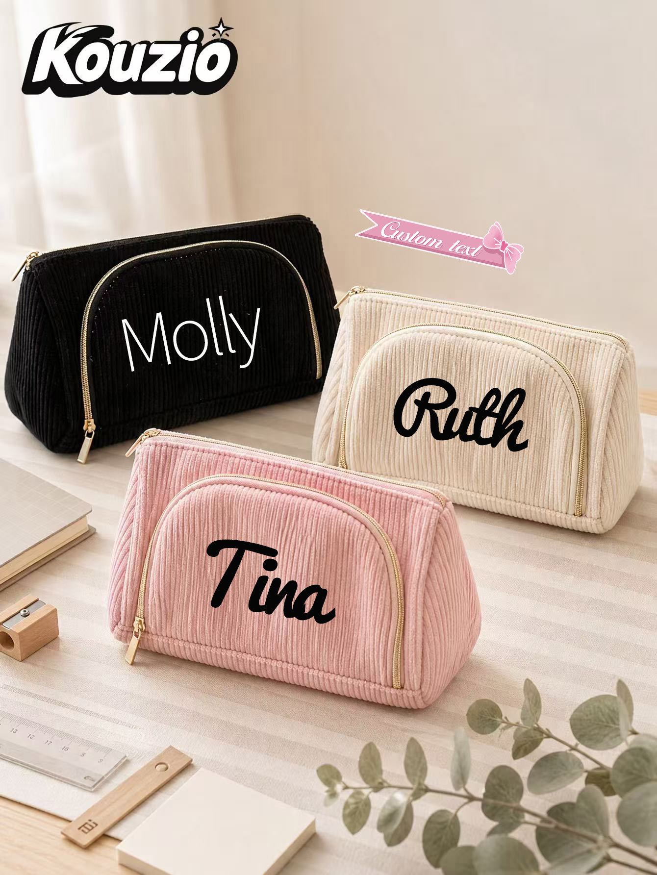 Pencil Case Large - Custom Name Heat Transfer Corduroy Pencil