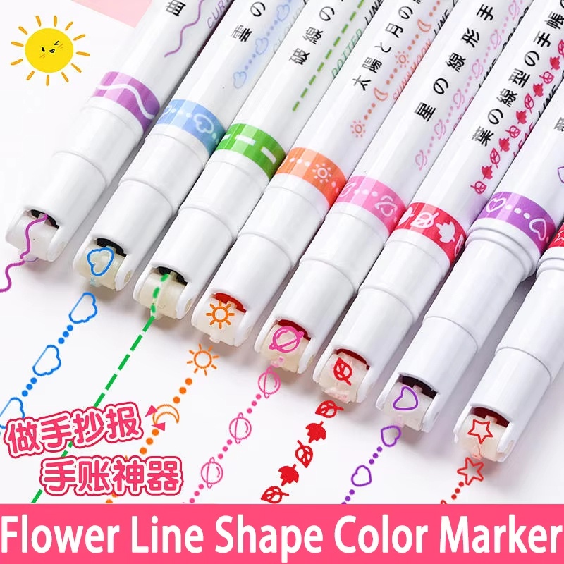 6Pcs/Set Cute Flower Line Shap - Highlighter Set Pastel ulasan dan harga