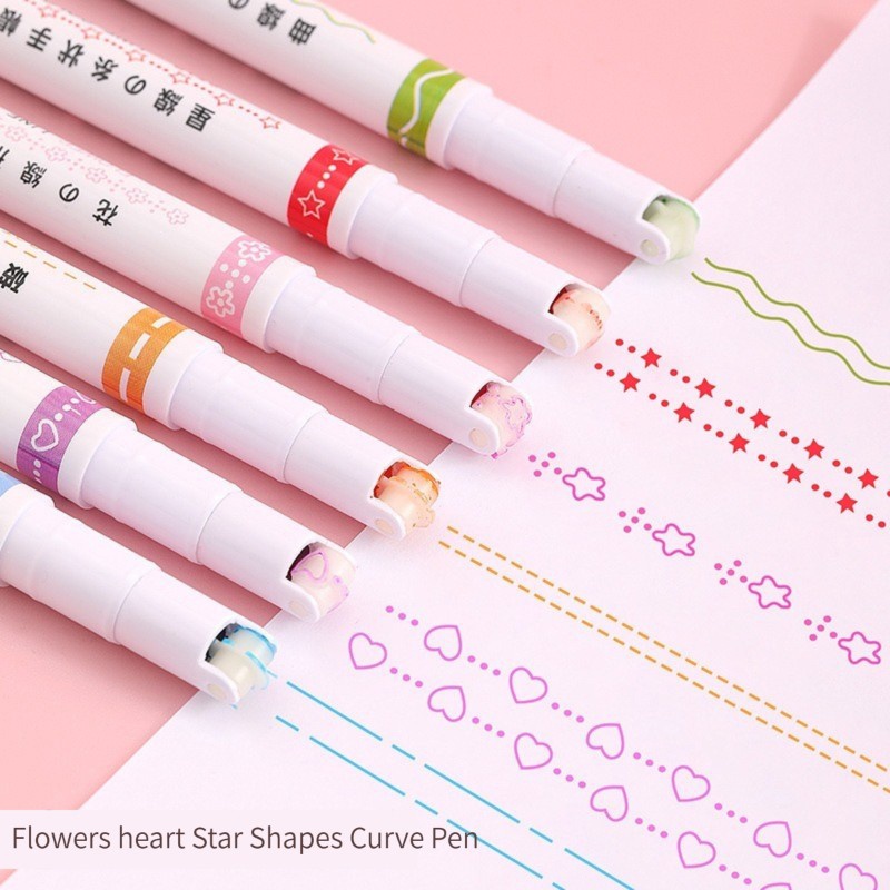 6Pcs/Set Cute Flower Line Shap - Highlighter Set Pastel ulasan dan harga